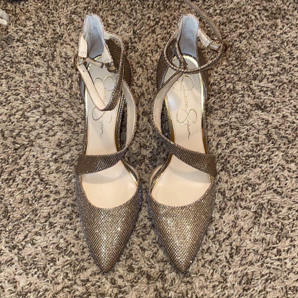 Gold, sparkly Jessica Simpson heels, worn once